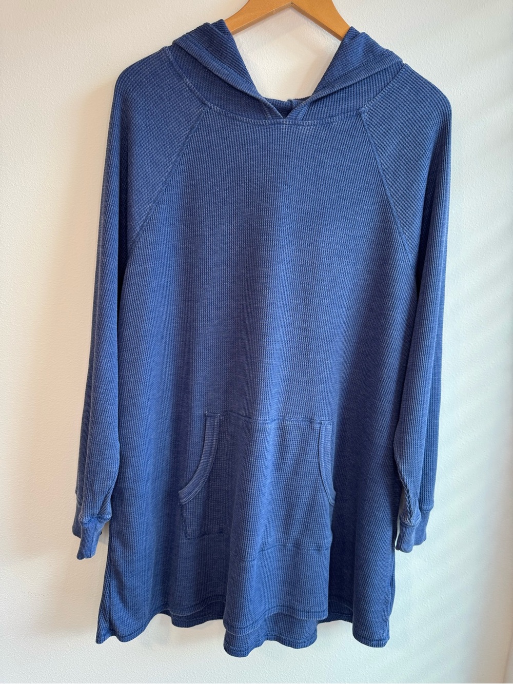 Woman Within Blue Waffle-Knit Hooded Tunic 1X